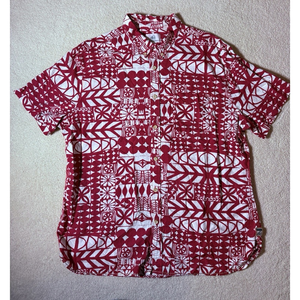 Surfside Supply Mens 2XL Linen Blend Hawaiian Shirt Red White Tropical Button Up